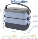 OITUGG Uzsonnásdoboz - 3 szintes uzsonnásdoboz felnőtteknek - 2200 ml-es Bento doboz, evőeszközökkel és 3 állítható rekesszel
