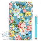 Apexel - Bőr tok hitelkártyatartóval, jó minőségű, virágos minta Samsung Tab 4 7.0"