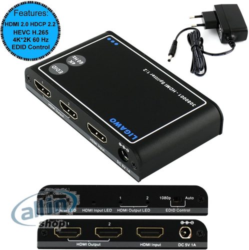 Ligawo 3080001 1x2-4Kx2K 60Hz UHD UltraHD HDMI 2.0 HDCP 2.2 HEVC HDMI Splitter