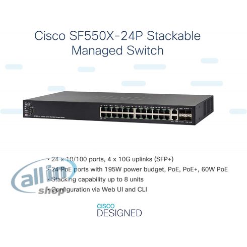 CISCO SF550X-24P-K9-EU Switch: L3 managed, 24 x 10/100 + 2 x 10 GE combo + 2 x 10GE SFP+, rack-mount