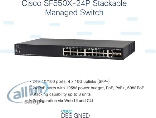 CISCO SF550X-24P-K9-EU Switch: L3 managed, 24 x 10/100 + 2 x 10 GE combo + 2 x 10GE SFP+, rack-mount