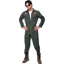   Smiffys, Férfi Top Gun Jelmez, Overall, Névtábla és Napszemüveg, Top Gun, 36287