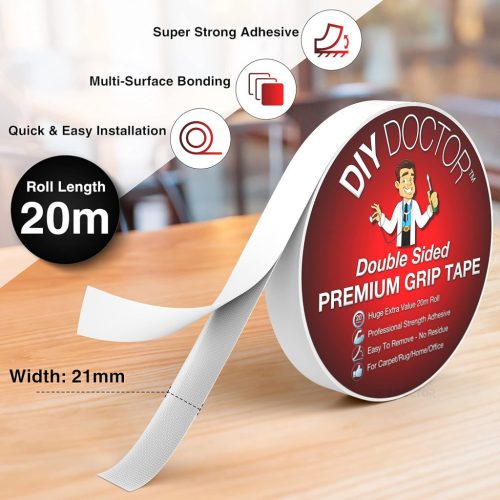 DIY Doctor kétoldalas ragasztószalag 21 mm x 20 m – Extra erős és tartós – Ideális otthoni és professzionális használatra