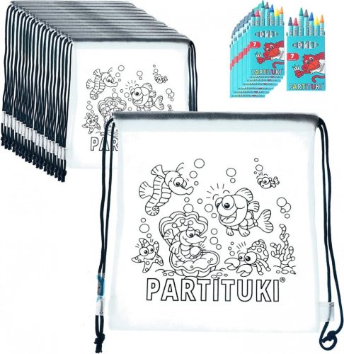 Partituki Party Bag Gyerek Születésnapi táskák Fesnivalók, 7 színes ceruza 20 db-os  készletek Kis ajándékok egy gyerekbulira.