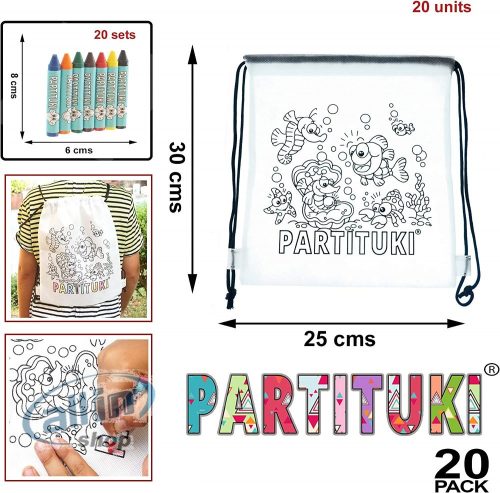 Partituki Party Bag Gyerek Születésnapi táskák Fesnivalók, 7 színes ceruza 20 db-os  készletek Kis ajándékok egy gyerekbulira.