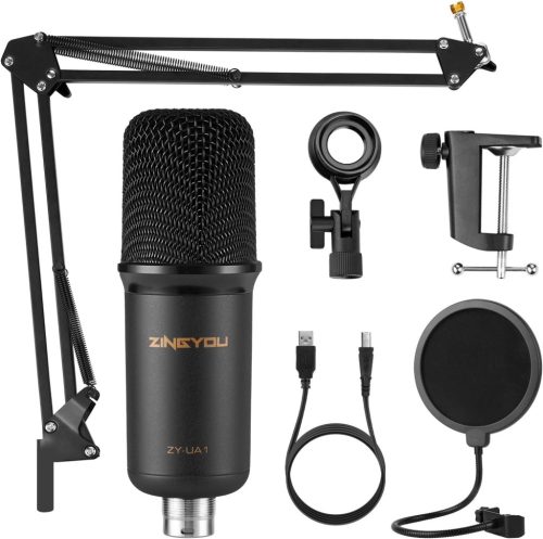 ZINGYOU ZY-UA1 kondenzátor USB-mikrofon Kit podcasting, játékokhoz, YouTube streameléshez