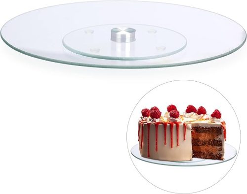 Relaxdays Forgó Sütitányér Tálaláshoz és Díszítéshez, Üveg, Átlátszó,  30 cm