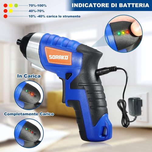 SORAKO elektromos csavarhúzó 6 Nm 3,6 V elektromos csavarhúzó 30 tartozékkal, LED fénnyel