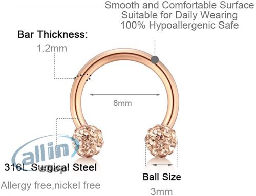 AceFun Septum Piercing 16G patkógyűrűk cseregolyókkal  gyűrűkészlet  sebészeti acél 8 mm