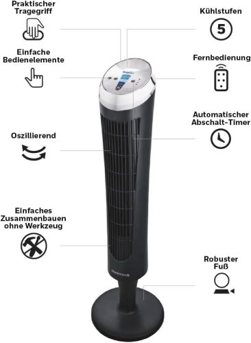 Honeywell QuietSet toronyventilátor (5 sebességbeállítás, 75°-os oszcilláló, időzítő,távirányító (HY254)