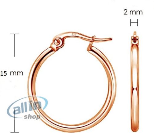 Hoops & Loops közepesen kerek fülbevaló, 925 sterling  ezüst, 2 mm széles, rose gold aranyozott  ,15 mm