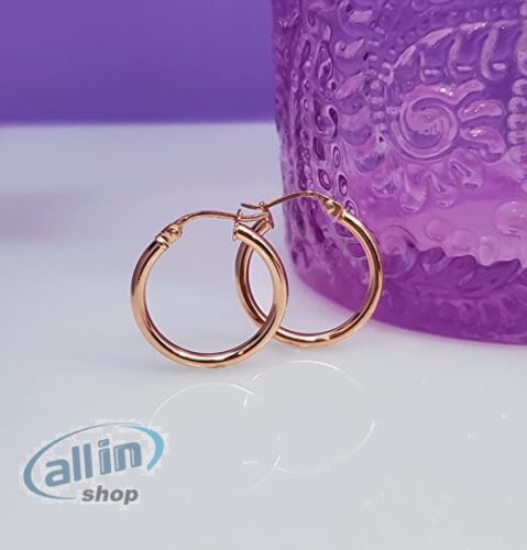 Hoops & Loops közepesen kerek fülbevaló, 925 sterling  ezüst, 2 mm széles, rose gold aranyozott  ,15 mm