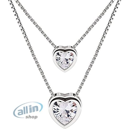 B.Catcher kettős láncú női nyaklánc  925 sterling ezüst ,köbös cirkónia szív  medál 