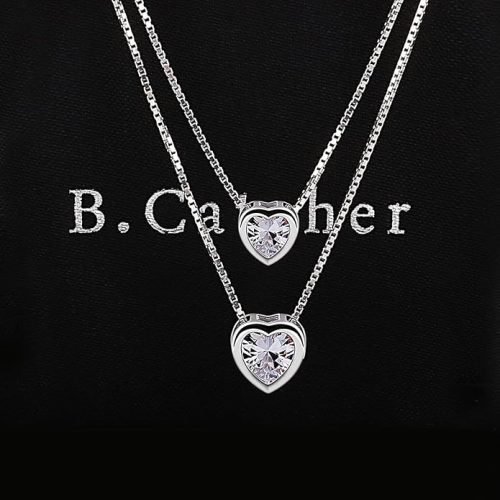 B.Catcher kettős láncú női nyaklánc  925 sterling ezüst ,köbös cirkónia szív  medál 