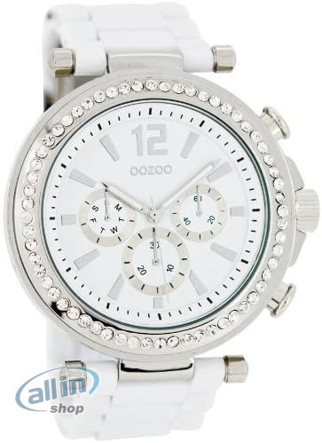Oozoo Strass női karóra műanyag szíjjal, 45 mm fehér/ezüst C6235
