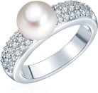 Valero Pearls Gyűrű sterling 925 ezüst cirkónia kövekkel és,édesvízi tenyésztett gyönggyel ,58 méret