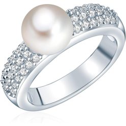   Valero Pearls Gyűrű sterling 925 ezüst cirkónia kövekkel és,édesvízi tenyésztett gyönggyel ,58 méret