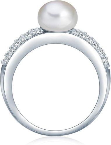 Valero Pearls Gyűrű sterling 925 ezüst cirkónia kövekkel és,édesvízi tenyésztett gyönggyel ,58 méret