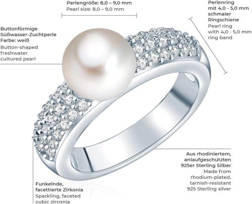 Valero Pearls Gyűrű sterling 925 ezüst cirkónia kövekkel és,édesvízi tenyésztett gyönggyel ,58 méret