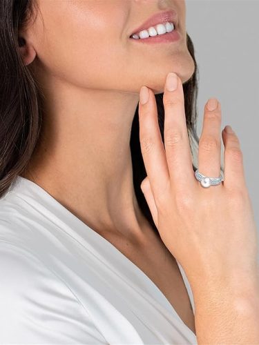 Valero Pearls Gyűrű sterling 925 ezüst cirkónia kövekkel és,édesvízi tenyésztett gyönggyel ,58 méret