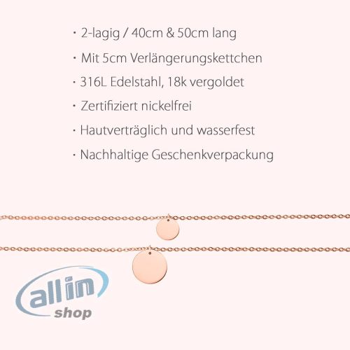 day.berlin női nyaklánc lapos medállal 18 karátos aranyozott 40 cm -50 cm hosszú