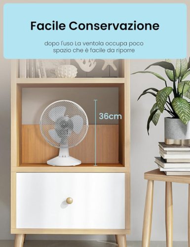 COMFEE CFT23PW00A2 asztali ventilátor 25 W átmérő 23 cm csendes ventilátor 3 lapáttal, 2 sebességfokozattal, 80°-os oszcillációval 