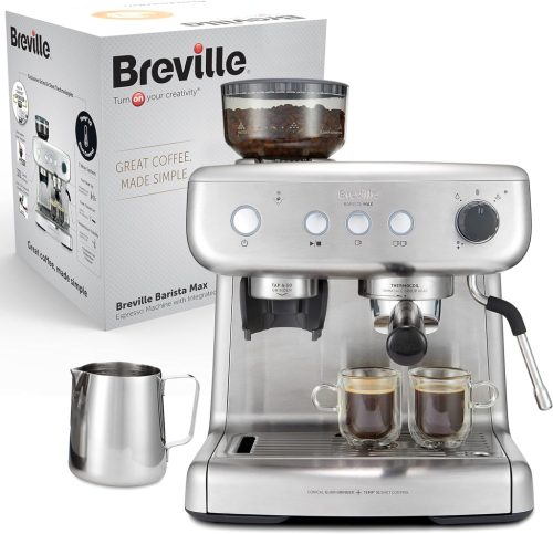 Breville Barista Max eszpresszógép | Latte és cappuccino kávéfőző beépített babdarálóval és gőzpálcával | 2,8 literes víztartály | 15 bar olasz szivattyú | Rozsdamentes acél 1x HASZNÁLT