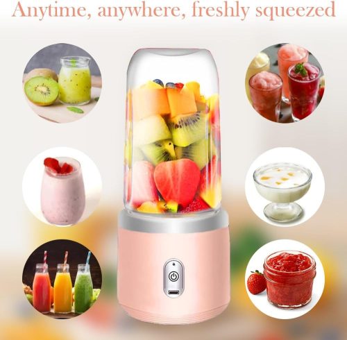 UQTUKO hordozható turmixgép, 400 ml-es turmixkészítő utazási fedéllel Fresh Juice Mixer USB mini mixer 6 pengés 