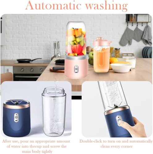 UQTUKO hordozható turmixgép, 400 ml-es turmixkészítő utazási fedéllel Fresh Juice Mixer USB mini mixer 6 pengés 