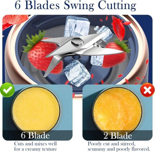 UQTUKO hordozható turmixgép, 400 ml-es turmixkészítő utazási fedéllel Fresh Juice Mixer USB mini mixer 6 pengés 