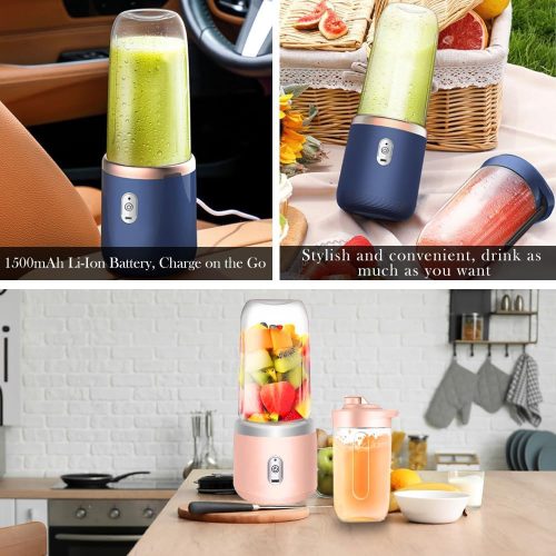 UQTUKO hordozható turmixgép, 400 ml-es turmixkészítő utazási fedéllel Fresh Juice Mixer USB mini mixer 6 pengés 