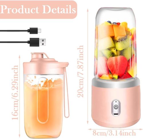 UQTUKO hordozható turmixgép, 400 ml-es turmixkészítő utazási fedéllel Fresh Juice Mixer USB mini mixer 6 pengés 