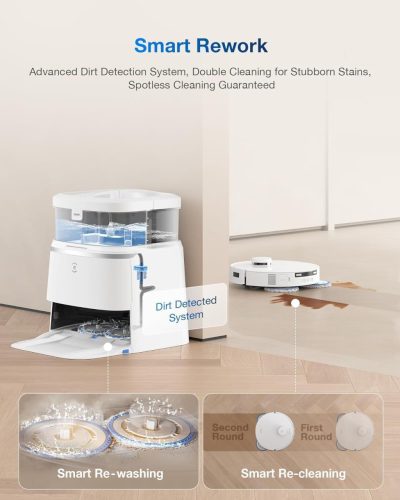 ECOVACS DEEBOT T30 PRO Omni Porszívó Robot Felmosó Funkcióval, TrueEdge Felmosóval, Zero Tangle Kefével, 11,000 PA Szívóerő Forró Vizessel és Intelligens Újramosással, Ezüst Szín DDX14