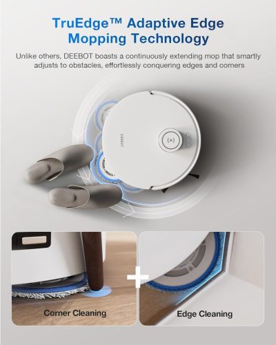 ECOVACS DEEBOT T30 PRO Omni Porszívó Robot Felmosó Funkcióval, TrueEdge Felmosóval, Zero Tangle Kefével, 11,000 PA Szívóerő Forró Vizessel és Intelligens Újramosással, Ezüst Szín DDX14