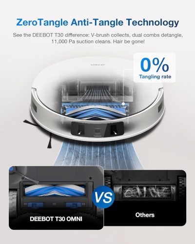 ECOVACS DEEBOT T30 PRO Omni Porszívó Robot Felmosó Funkcióval, TrueEdge Felmosóval, Zero Tangle Kefével, 11,000 PA Szívóerő Forró Vizessel és Intelligens Újramosással, Ezüst Szín DDX14