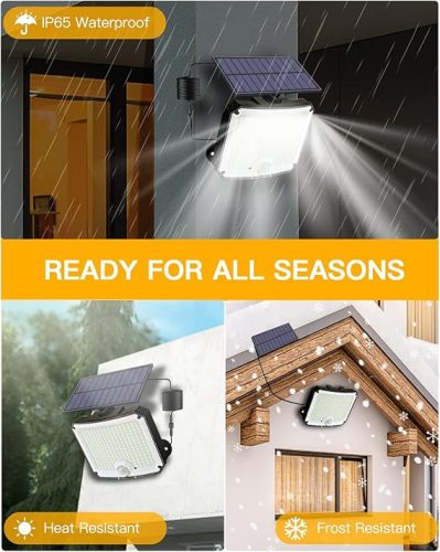 Napelemes Kültéri Lámpa 208 LED – 1200 Lumen, Mozgásérzékelővel, 3 Világítási Móddal, IP65-ös Vízálló