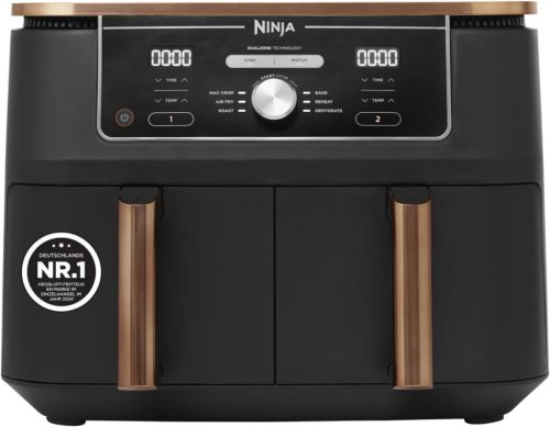 Ninja Foodi MAX kétzónás [AF400EUCP] forrólevegős fritőz,, 2 nagy fritőzrekesz, 6 funkció,, 9,5 liter, réz/fekete 