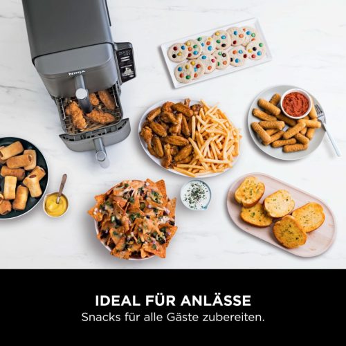 Ninja Double Stack XL Air Fryer forrólevegős fritőz, 9,5 literes Airfryer, dupla kosaras forrólevegős fritőz 4 főzési szinttel, 2 kosárral, 2 ráccsal, helytakarékos kialakítás, 6 főzési funkció, 8 adag, szürke SL400EU