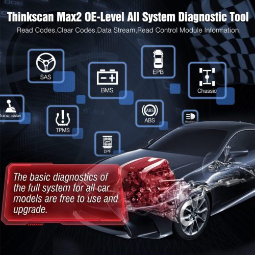 Thinkcar Thinkscan MAX2 OBD2 diagnosztikai eszköz minden járműhöz, minden rendszerdiagnosztika OBD2 diagnosztikai eszköz Bluetooth-szal 28 visszaállítással, olaj, DPF, IMMO, ingyenes szoftverfrissítés, vezeték nélküli kapcsolat