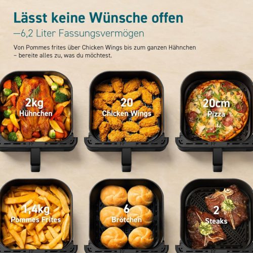 COSORI Airfryer, 6,2 literes légkeveréses fritőz betekintőablakkal és rázási emlékeztetővel, 12 az 1-ben
