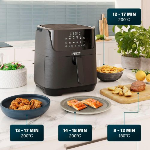 Princess 182061 Digitális forró levegős sütő  6,5 L, Digitális érintőképernyő, 12 program, 1800 W, Fekete
