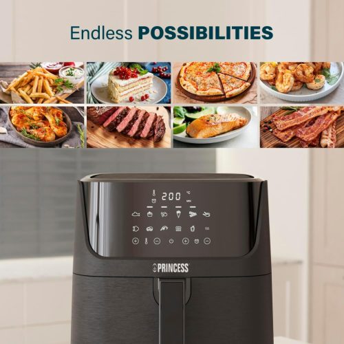 Princess 182061 Digitális forró levegős sütő  6,5 L, Digitális érintőképernyő, 12 program, 1800 W, Fekete