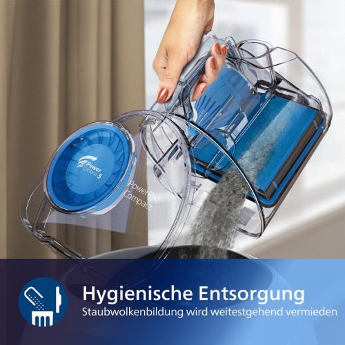 PHILIPS PowerPro kompakt porszívó - Könnyű, Porzsák nélküli, 750 W szívóteljesítmény, TriActive szívófej kemény padlókhoz és szőnyegekhez, Allergy H13 HEPA szűrő, PowerCyclone 5 technológia (FC9332/09)