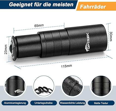 Toptrek alumínium kormányemelő 28,6 mm / 12 × 2,86 cm – MTB, országúti és városi kerékpárokhoz (fekete)