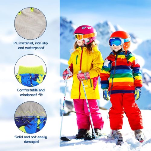 Fengzio Síkesztyűk gyerekeknek, vízálló és szélálló, meleg téli kesztyűk, sportkesztyűk, snowboardhoz (M) méret