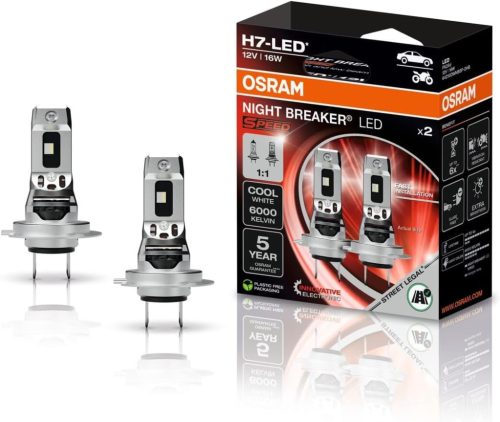  Osram Night Breaker LED Speed H7 autós LED tompított és távolsági fényszóró szett, Közlekedési Hatóság engedéllyel, közúton legálisan használható, 6000K hidegfehér fény, +1550 lumen, akár 6-szoros élettartam,
