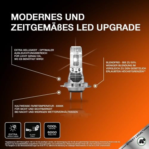 Osram Night Breaker LED Speed H7 autós LED tompított és távolsági fényszóró szett, Közlekedési Hatóság engedéllyel, közúton legálisan használható, 6000K hidegfehér fény, +1550 lumen, akár 6-szoros élettartam,