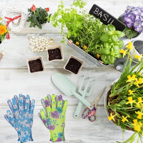 Fuzzio női kertészeti munkakesztyű 12 pár – virágmintás, méret 8