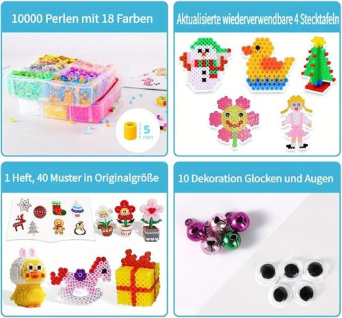TGTT 10 000 darabos bügelgyöngy készlet – tárolódobozzal, sablonokkal és útmutatóval – 3D díszekhez