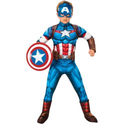   Rubies Marvel Captain America Deluxe gyermek jelmez – párnázott overall, csizmaszár és maszk XS-es, (5-6 éves)